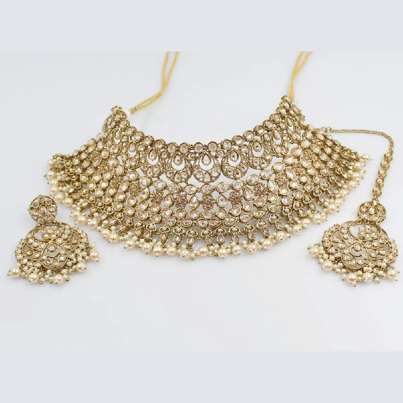 Pearl Necklace for Brides-Rani Sati Jewels Gold Plated Crystal Stone Necklace Set