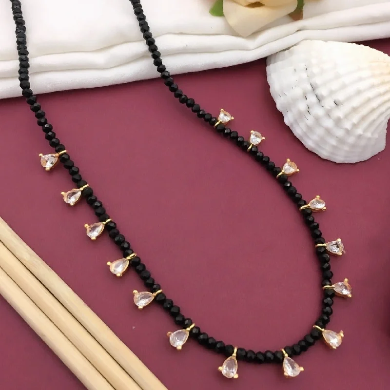 Simple Gemstone Pendant Necklaces-Shree Jai Sai Art Gold Plated Crystal Stone And Beads Necklace