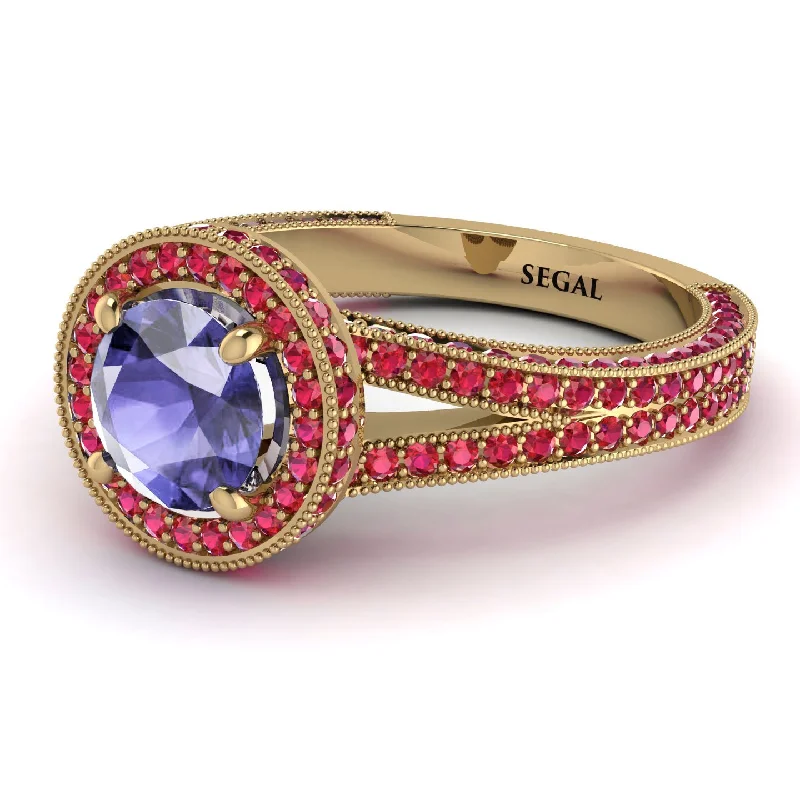 Dainty Gold Rings-Milgrain Round Tanzanite Engagement Ring - Payton No. 210