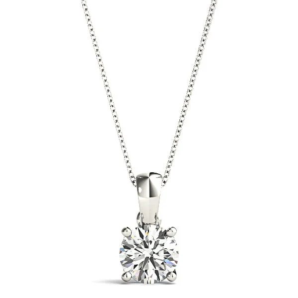 Dainty Birthstone Necklaces-Trellis Setting Round Diamond Solitaire Necklace Pendant