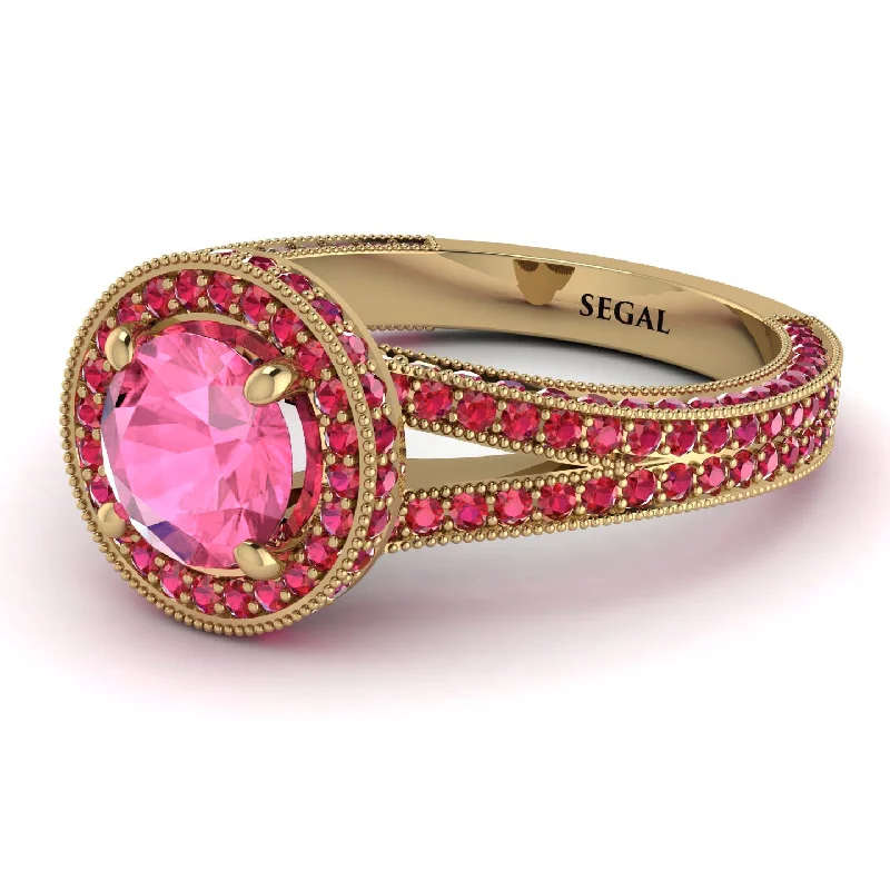 Beautiful Custom Rings-Milgrain Round Pink Moissanite Engagement Ring - Payton No. 810