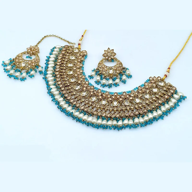 Beautiful Sapphire Necklaces-JCM Gold Plated Crystal Stone Necklace Set