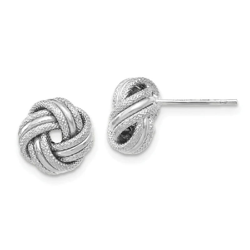 Gemstone Earrings for Weddings-8.5mm (5/16 in) 14k White Gold Polished & Textured Love Knot Earrings