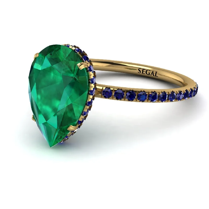 Handcrafted Gold Rings-Hidden Halo Elegant Pear Emerald Engagement Ring - Ariel No. 64