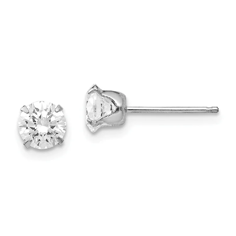 Silver Dangle Earrings-5.25mm Round Cubic Zirconia Stud Earrings in 14k White Gold