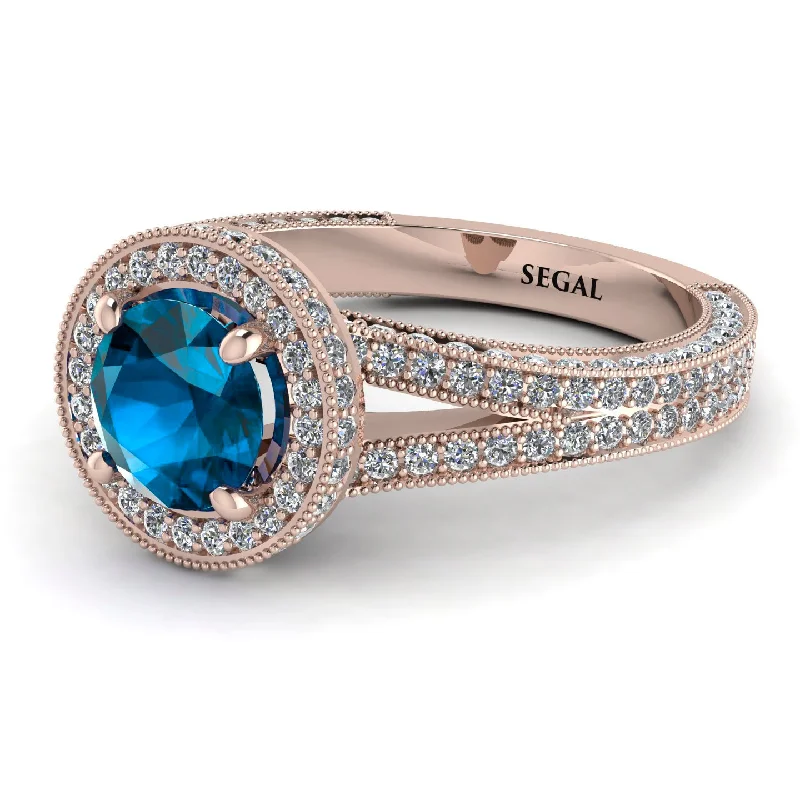 Women’s Engagement Rings-Milgrain Round Blue Topaz Engagement Ring - Payton No. 502