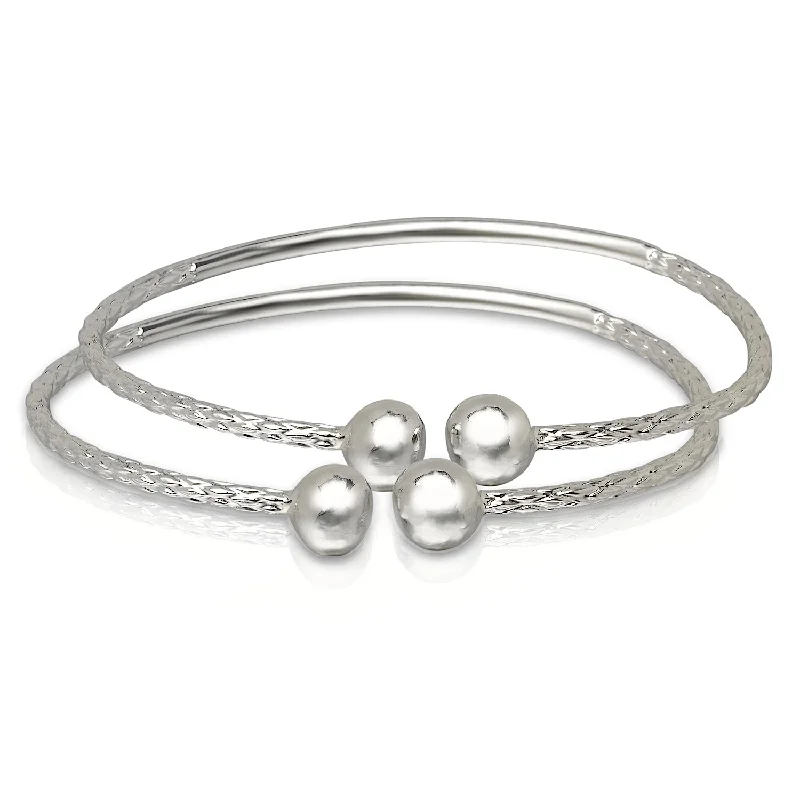 Unique Wedding Bangle Sets-Better Jewelry Ball Ends .925 Sterling Silver West Indian Bangles, Sphere Ending Bangles, 1 pair