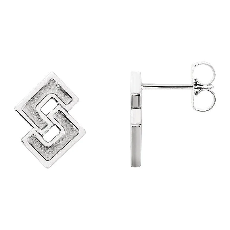 Simple Earrings for Everyday-10 x 12mm (7/16 Inch) 14k White Gold Small Geometric Post Earrings