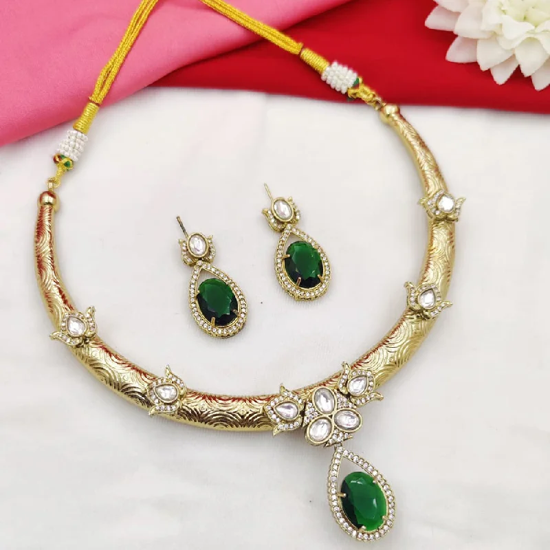 Elegant Pearl Necklaces-Fancyla Gold Plated Kundan Stone And Crystal Stone Necklace Set