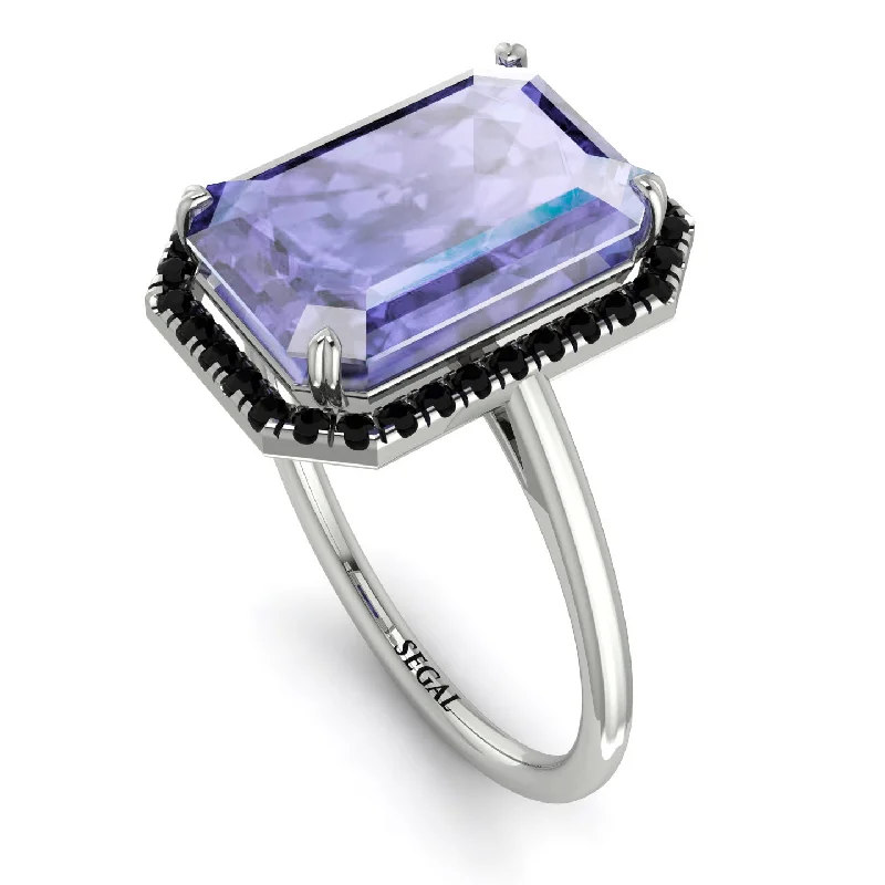 Diamond Engagement Rings-Halo Emerald Cut Tanzanite Engagement Ring - Izabella No. 209