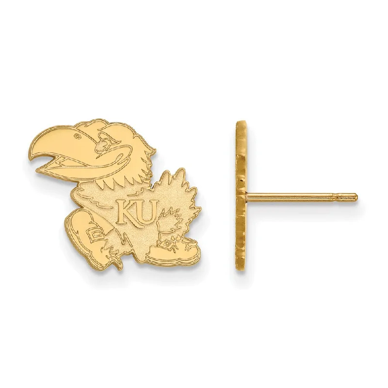 Cute Stud Earrings-14k Yellow Gold University of Kansas Small Mascot Post Earrings