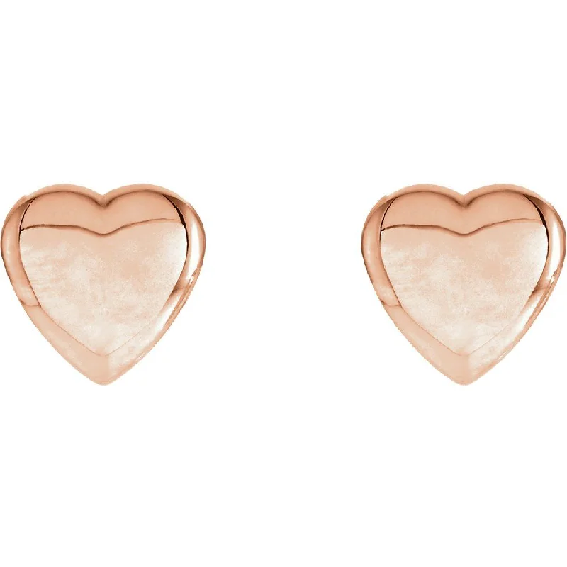 Retro Hoop Earrings-14k White, Yellow or Rose Gold Solid Heart Post Earrings, 8mm