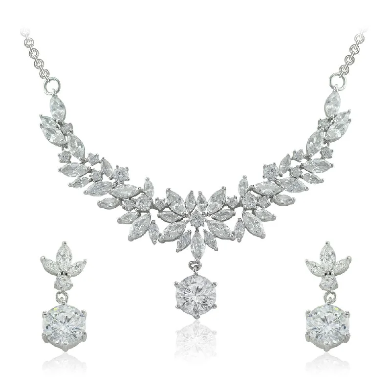 Sparkling Crystal Necklaces-21 Nicole Jewellery Rhodium Plated Cubic Zirconia Necklace Set  - NL-226