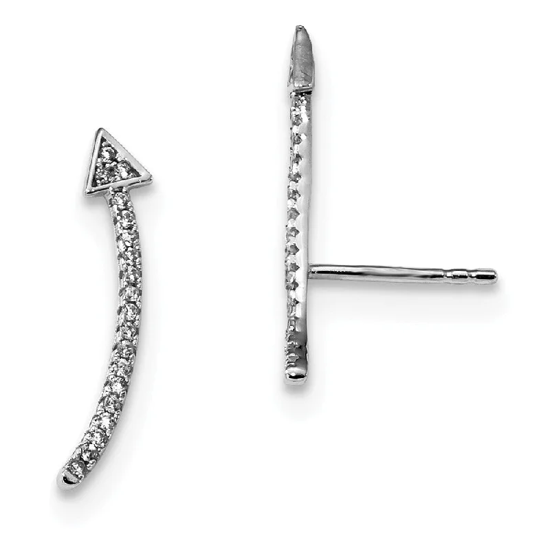 Large Dangle Earrings-4 x 22mm Rhodium-Plated Sterling Silver CZ Arrow Ear Climber Earrings