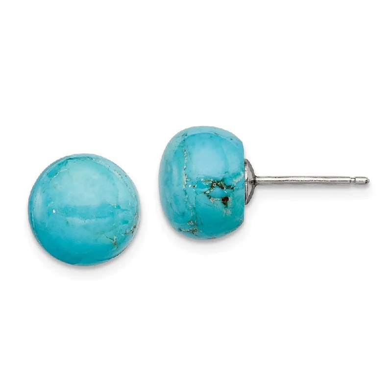 Retro Style Earrings-10-10.5mm Button Turquoise Sterling Silver Stud Earrings