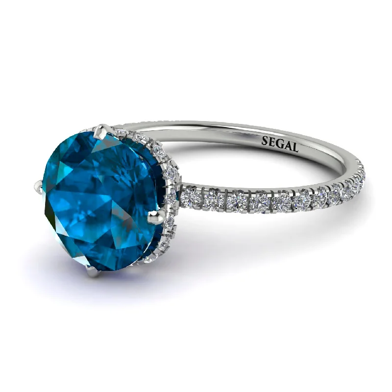 Classic Gemstone Rings-Double Hidden Halo Blue Topaz Engagement Ring - Angelina No. 503