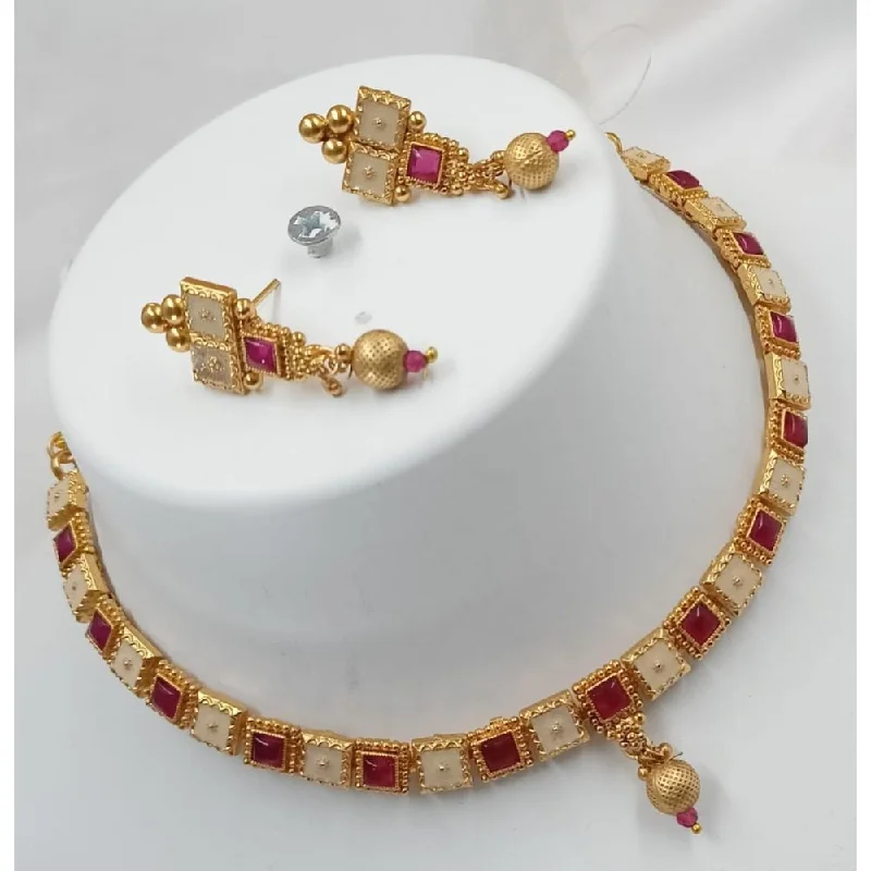 Classic Gold Choker Necklaces-Akruti Collection Gold Plated Crystal Stone Necklace Set