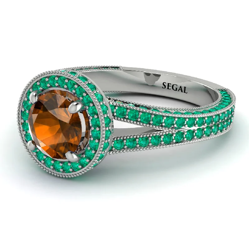 Bold Gemstone Rings-Milgrain Round Brown Diamond Engagement Ring - Payton No. 1106