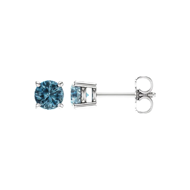 Modern Hoop Earrings-5mm Round Sky Blue Topaz Stud Earrings in 14k White Gold