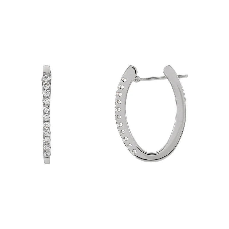 Custom Hoop Earrings-20mm Oval 1/3 Cttw Diamond Hoop Earrings in 14k White Gold