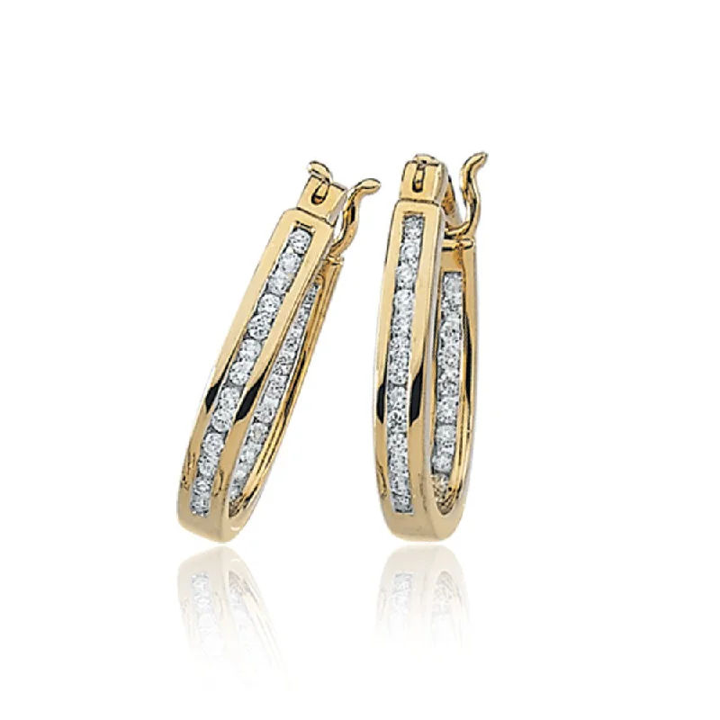 Luxury Wedding Earrings-1/3 Cttw, Channel Set Diamond Hoops - 14k Yellow Gold