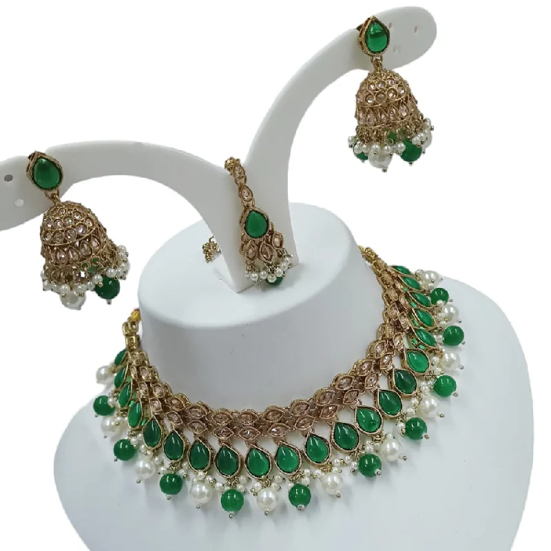 Elegant Choker Necklaces-Padmawati Bangles Gold Plated Crystal Stone Choker Necklace Set