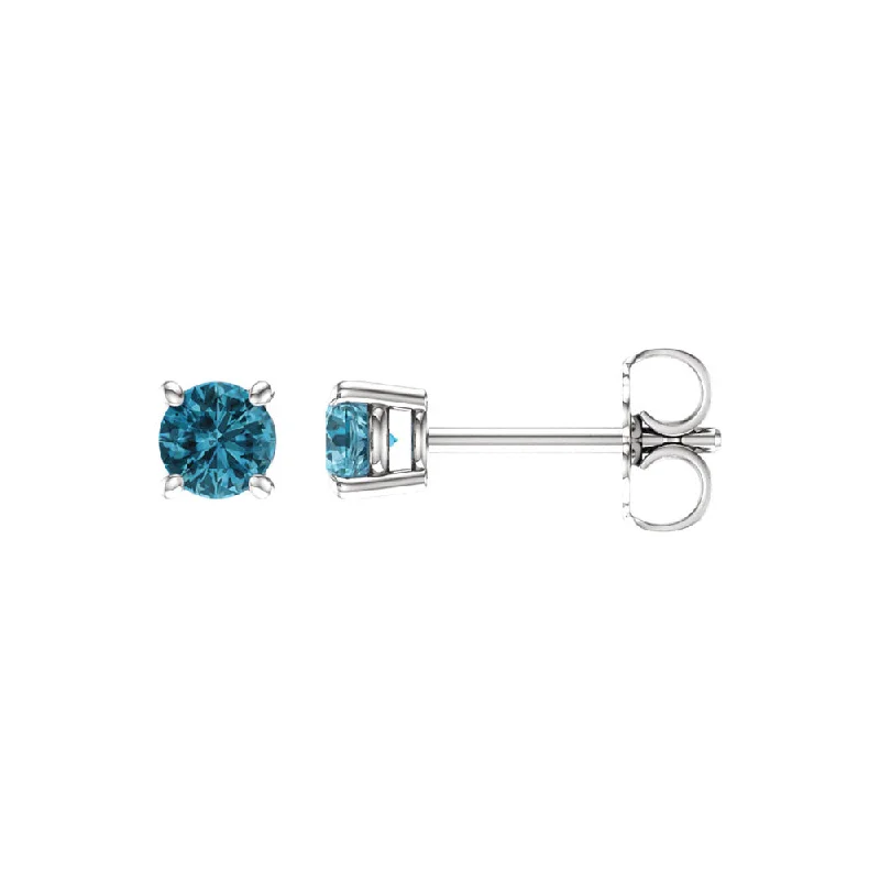 Gorgeous Pearl Earrings-4mm Round Blue Zircon Stud Earrings in 14k White Gold