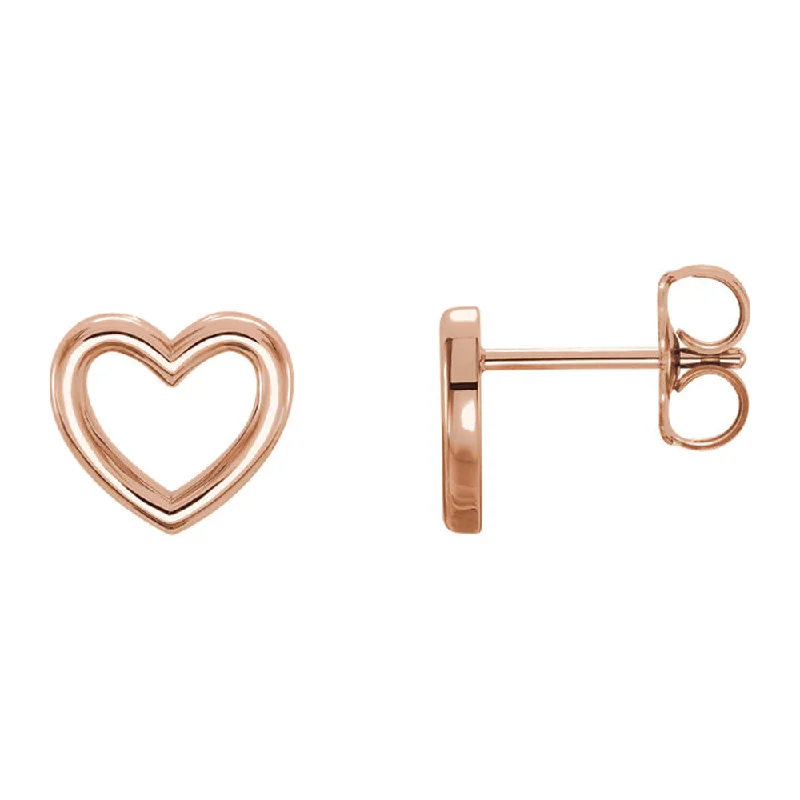 Fancy Dangle Earrings-9 x 8mm (3/8 Inch) Polished 14k Rose Gold Small Heart Post Earrings