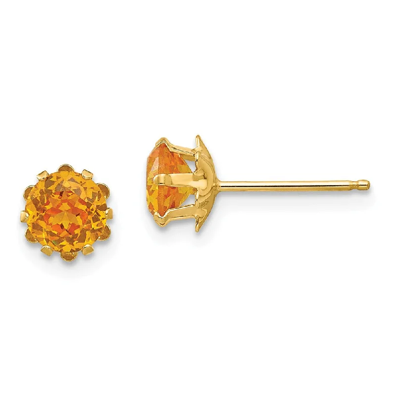 Modern Earrings for Women-Kids 5mm Synthetic Citrine Birthstone 14k Yellow Gold Stud Earrings