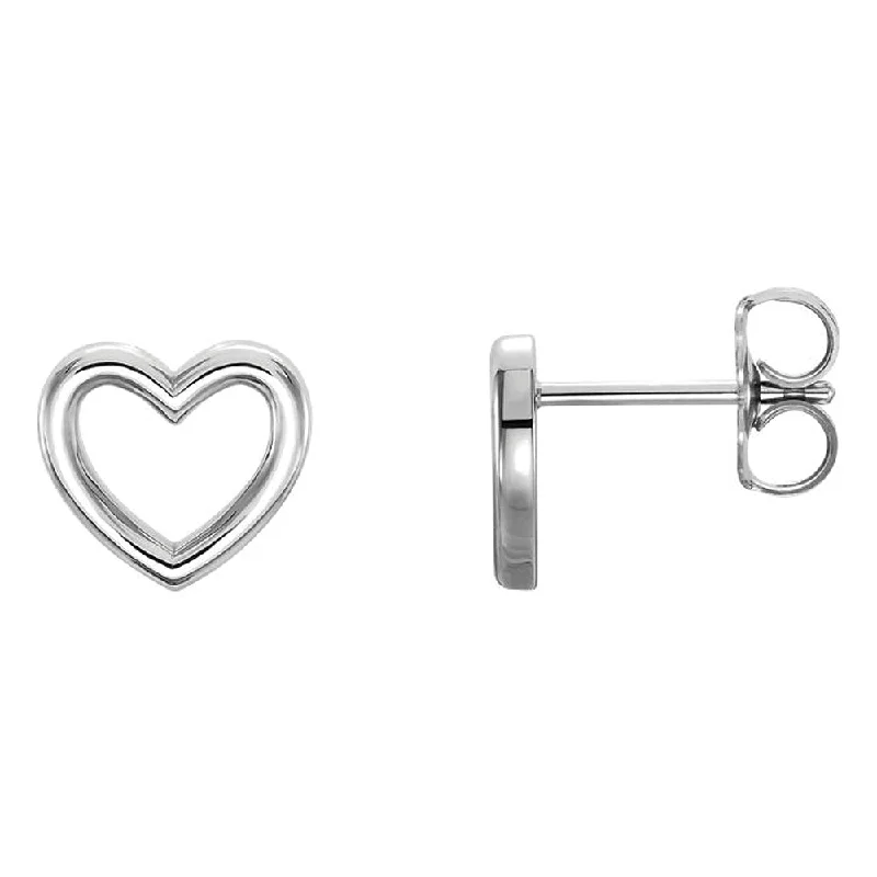 Big Statement Earrings-9 x 8mm (3/8 Inch) Polished 14k White Gold Small Heart Post Earrings