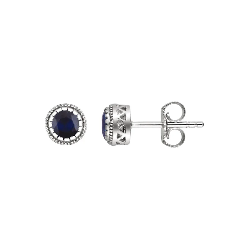 Contemporary Earrings-Blue Sapphire September Birthstone 8mm 14k White Gold Stud Earrings