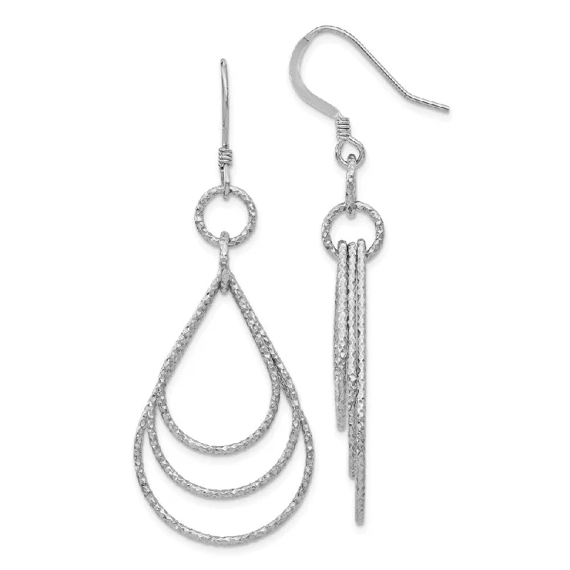 Big Earrings for Women-Triple Textured Teardrop Dangle Earrings in Sterling Silver