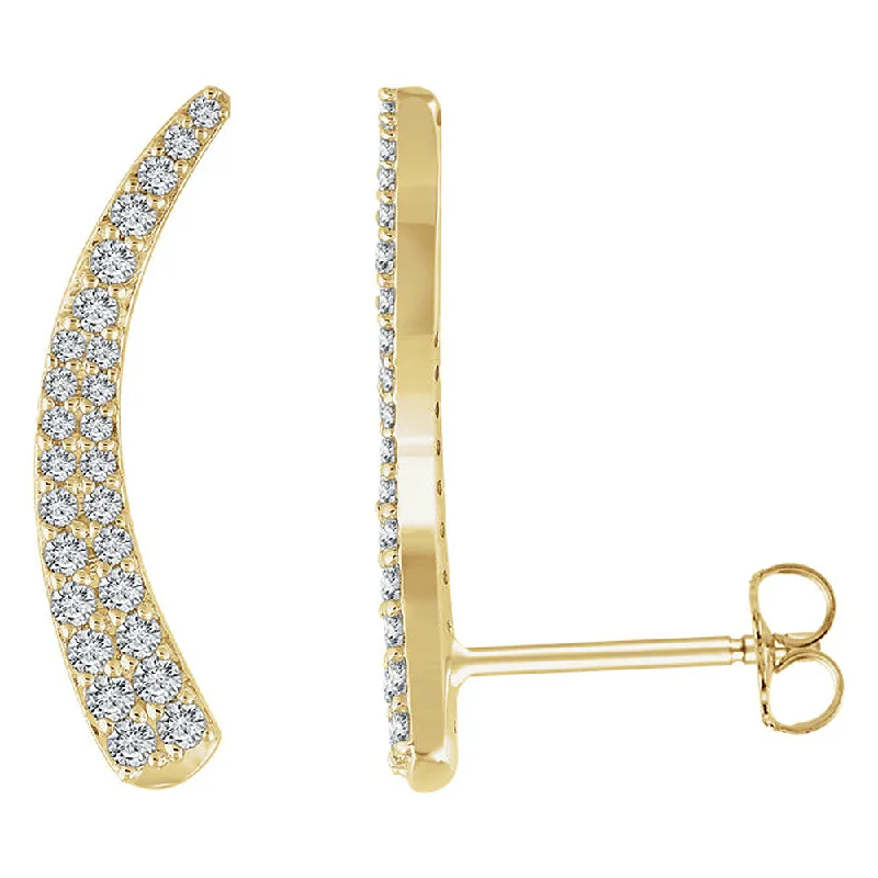 Rose Gold Hoop Earrings-2x 20mm 14k Yellow Gold 3/8 CTW (H-I, I1) Diamond Tapered Ear Climbers