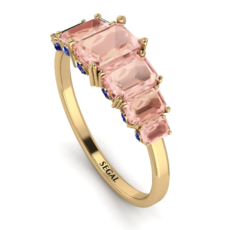 High-Quality Silver Rings-Emerald Cut Morganite Ring With Hidden Sapphires - Brynlee No. 913