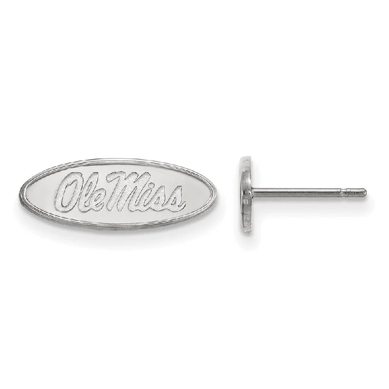 Luxury Stud Earrings-10k White Gold University of Mississippi XS (Tiny) Oval Post Earrings