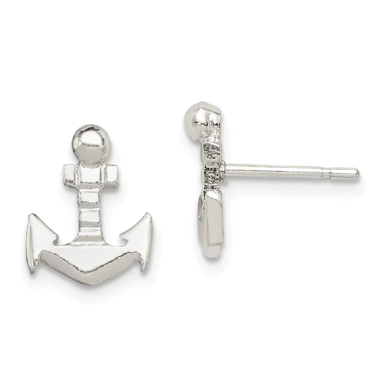 Statement Earrings for Women-Petite Anchor Post Earrings in Sterling Silver