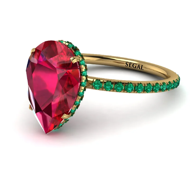 Unique Wedding Rings-Hidden Halo Elegant Pear Ruby Engagement Ring - Ariel No. 25