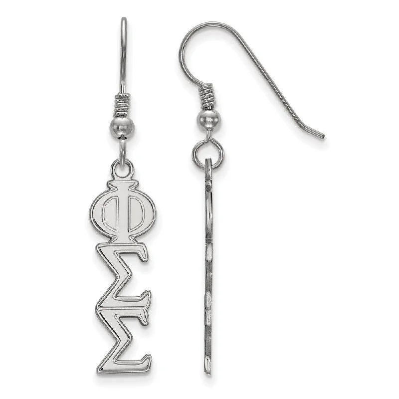 Fancy Dangle Earrings-Sterling Silver Phi Sigma Sigma Dangle Medium Earrings