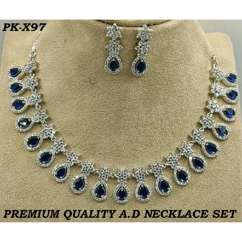 Gold Choker Necklaces-Akruti Collection Silver Plated AD Stone Necklace Set