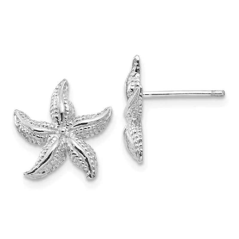 Statement Gemstone Earrings-13mm Polished Textured Starfish Post Earrings in 14k White Gold