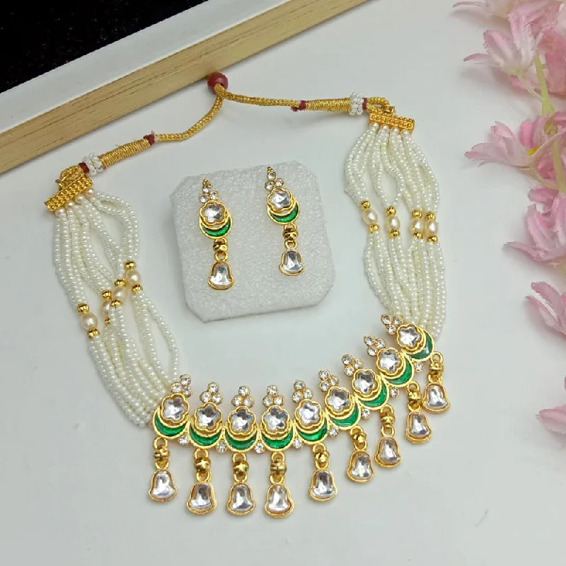 Layered Gemstone Necklaces-SP Jewellery Gold Plated Kundan And Pearl Choker Necklace Set