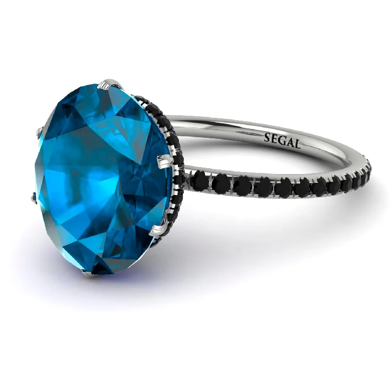 Sparkly Engagement Rings-Hidden Halo Oval Blue Topaz Engagement Ring - Gemma No. 509