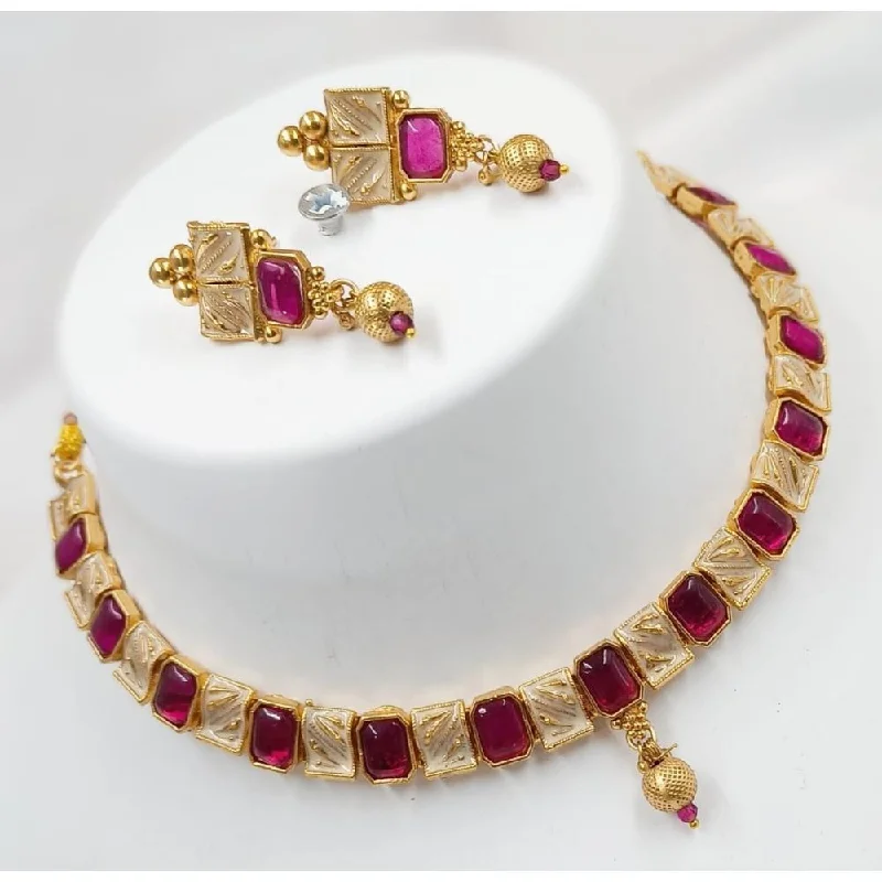 High-Quality Gold Necklaces-Akruti Collection Gold Plated Crystal Stone Necklace Set