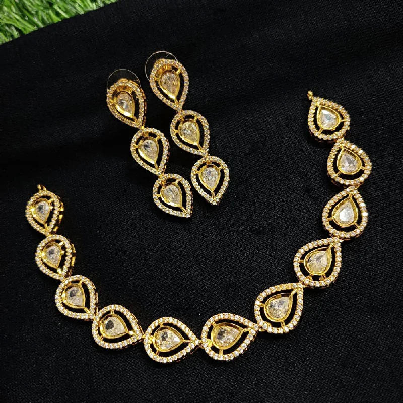 Beautiful Gold Choker Necklaces-Pooja Bangles Gold Plated Crystal Stone Necklace Set