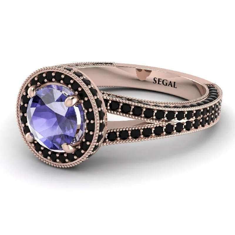 Luxury Gold Wedding Rings-Milgrain Round Tanzanite Engagement Ring - Payton No. 208