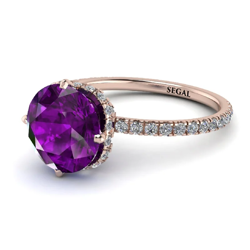 Wedding Bands for Women-Double Hidden Halo Amethyst Engagement Ring - Angelina No. 302