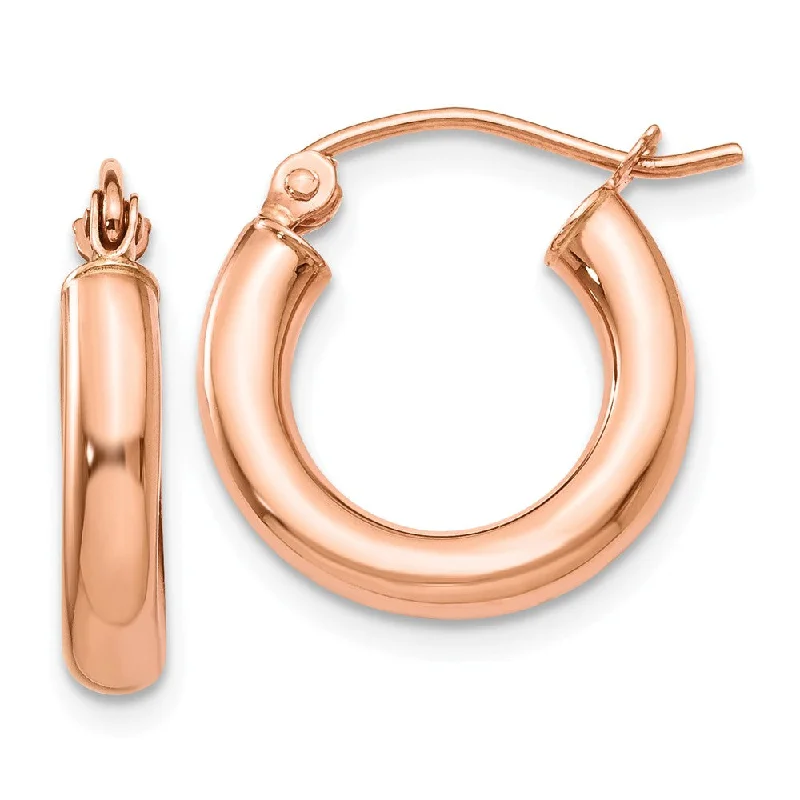 Dainty Gold Earrings-3mm x 16mm 14k Rose Gold Round Tube Hoop Earrings