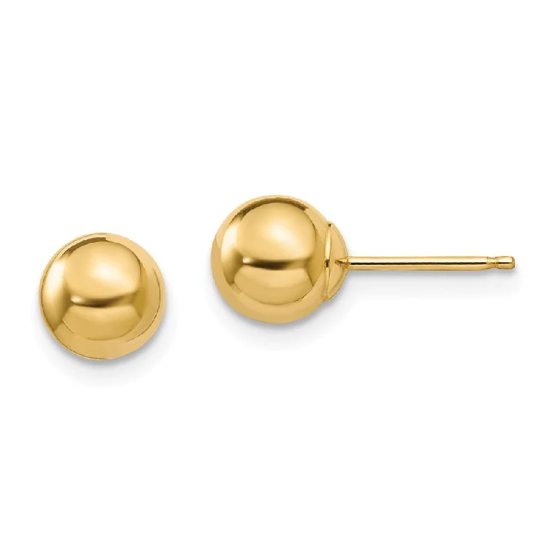 Round Silver Earrings-6mm Polished Ball Friction Back Stud Earrings in 14k Yellow Gold