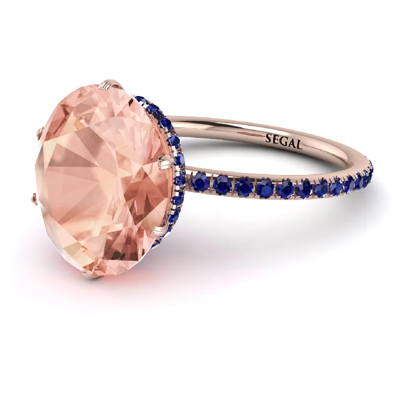 Solitaire Diamond Rings-Hidden Halo Oval Morganite Engagement Ring - Gemma No. 914