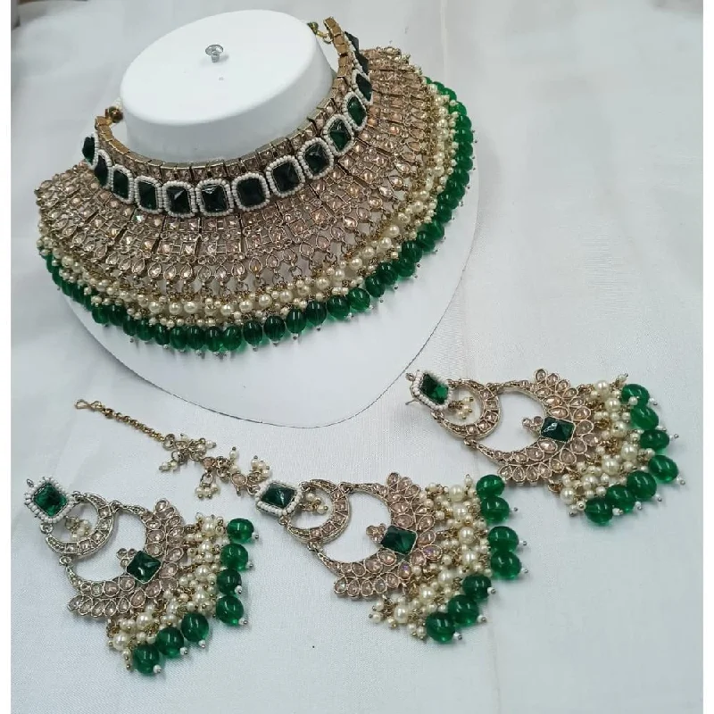 Bridal Gemstone Necklaces-Akruti Collection Gold Plated Crystal Stone Necklace Set